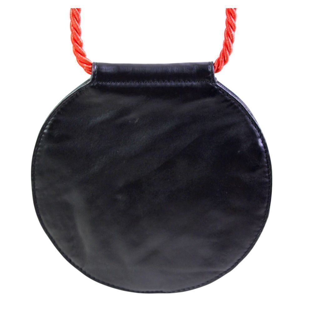 Free People BLACK REAL LEATHER RED CORD STRAP X-BODY SHOULDER BAG HANDBAG PURSE